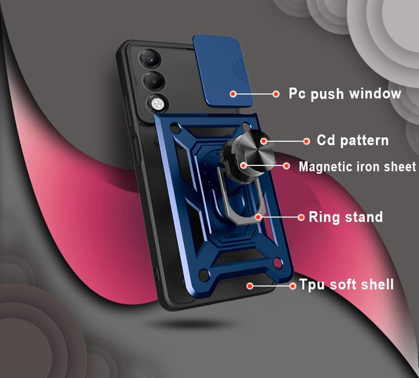 Image of Luxe Back Cover for Oppo A5 5G / Oppo K13X 5G | D10 Tough Armor Case | Sliding Camera Shield | 360 Protection | Kickstand Ring Holder | Military-Grade