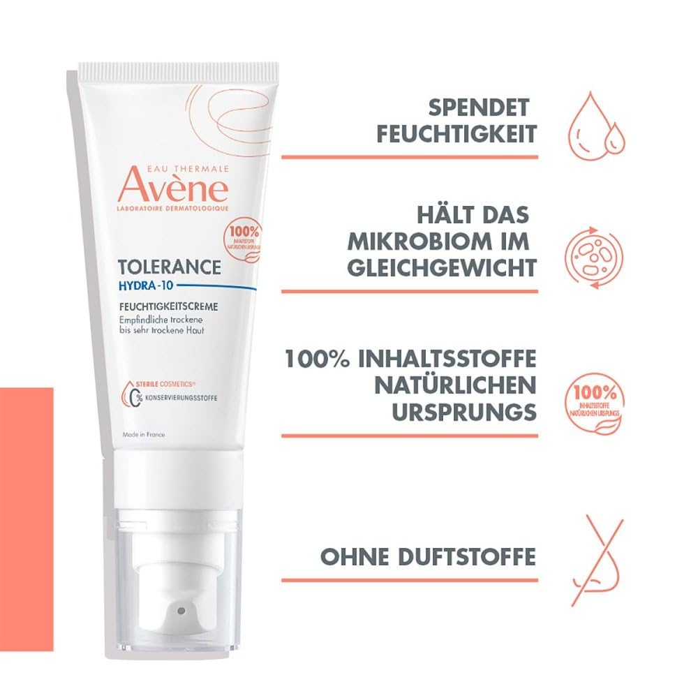 Avène Tolerance Hydra-10 Feuchtigkeitscreme für empfindliche, trockene bis sehr trockene Haut, 40 ml Kremowa