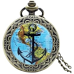 Persianas Vela Collar de reloj de bolsillo antiguo collar de vela planeta tierra mapa del mundo cuarzo reloj de bolsillo cadena steampunk cubierta marina colgante, predeterminado, Default