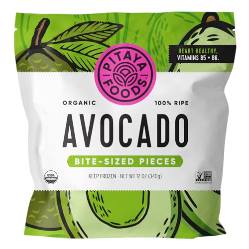 Pitaya Foods - Frozen Organic Avocado Bite-Sized Pieces, Pre-Packaged Frozen Fruit, No Added Sugar or Preservatives, Good Source of Vitamin B5 & B6, 100% Fruit, Organic, Non-GMO (12 oz)