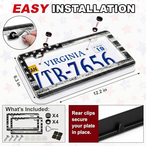 Image of American Flag License Plate Frame 2 Pack Patriotic Plate Holder