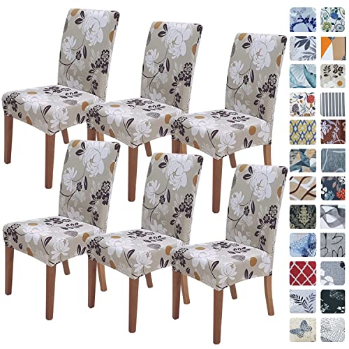 Image of SPRINGRICO Chair Covers for Dining Room 6 Pack, Stretch Dining Chair Cover, Washable Spandex Kitchen Parsons Chair Slipcovers, Removable Seat Protector for Home or Party ( Set of 6, FLOWERINAS)