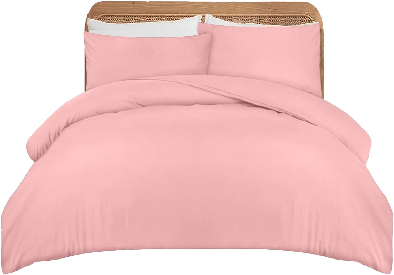 Apex Furnishings Pink Double Duvet Cover Sets - 100% Brushed Microfiber Bedding Quilt Cover With Pillowcases - Blush