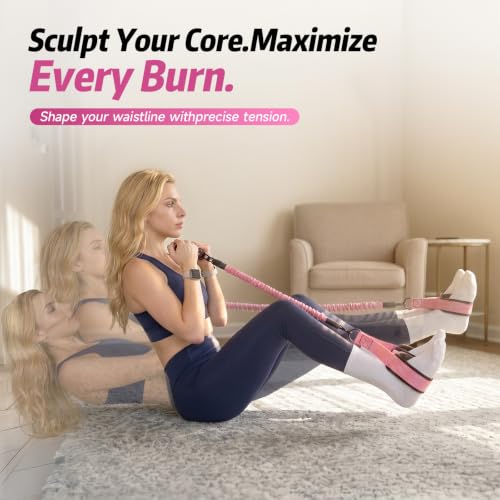 Image of Upgraded Pedal Resistance Band with Handle, Adjustable Exercise Bands for Home Workout, Portable Fitness Equipment for Abs, Arms, Legs & Full Body Training - Pink