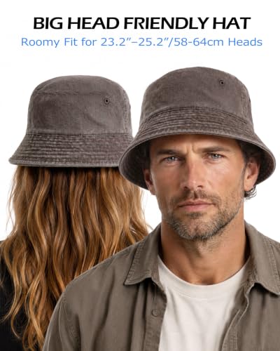 Image of Zylioo XL XXL Bucket Hat for Big Heads, Washed Cotton Sun Hat | Roomy L-XXL Fit With Washed Cotton Comfort, Easy To Fold For Fishing, Beach, Hiking, Travel, And Summer Wear
