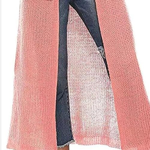 Womens Mesh Long Knee Length Cardigans Cable Knitted Open Front Outerwear Solid Color Sweater Coat with Pockets4