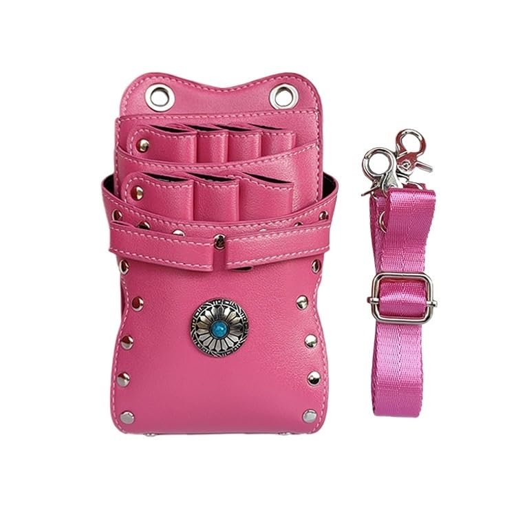 Friseurtasche Werkzeugtasche Friseur Schere Tasche Salon Barber Friseur Holster Haar Stylist Werkzeuge Taschen Kamm Schere Taille Schulter Gürtel Fall PU Friseurtasche(Pink)
