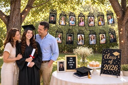 Image of PartyHooman Graduation Photo Banner K-12, Kindergarten to 12th Grade for Middle /Junior, High /Senior Graduation Decorations 2026 | Class of 2026 Party Decorations |Pictures Party Supplies (Pre-strung)
