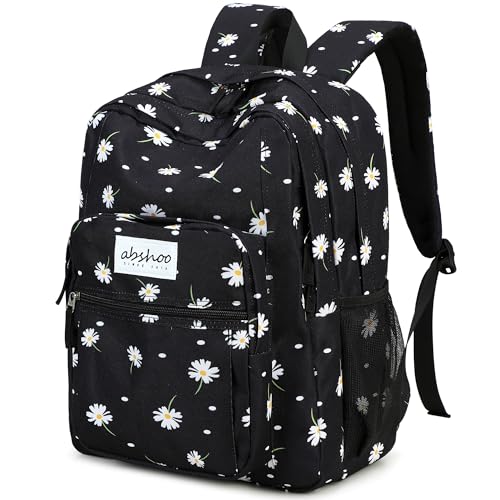 Image of abshoo Classical Basic Daisy Womens School Backpack For College Teen Girls Water Resistant Bookbag (Daisy Black)