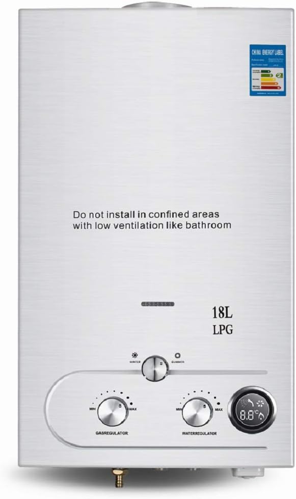 Front view of the tinsay 18L Tankless LPG Propane Gas Hot Water Heater