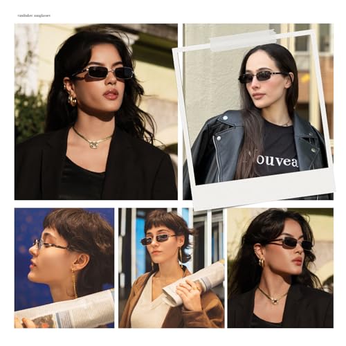 Image of VANLINKER Retro Rectangle Polarized Sunglasses for Women Men Small 90s Vintage Trendy Slim Narrow Rectangular Frame VL9684