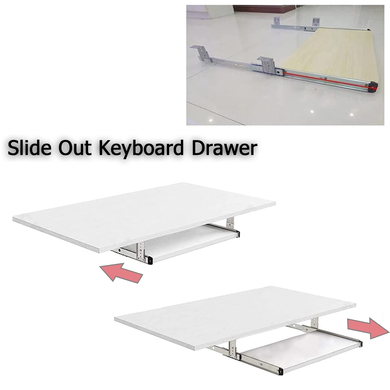 Regulowana drewniana torba na klawiaturę z przewodnikami przesuwnymi - klawiatura pod biurkiem, Teak h, rozmiary: 60x27cm, 70x27cm, 54x27cm - Idealny do domu i biura