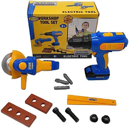 Toysery Kids Toy Power Tool Drill Set – Kids Power Construction Tool Electric Drill with 13 Pieces Including Battery – Non-Toxic ABS Plastic Tools for Kids with 2 Power Tools and 10 Accessories