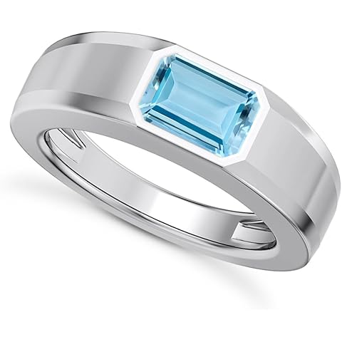 1CT - 3CT Gemstone Signet Pinky Ring - Emerald Cut Gem Pinky Ring White Yellow Rose 10K 14K 18K Gold Sterling Silver Mens Gem Signet Rings for Anniversary Fathers Day