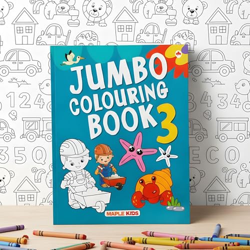 Image of Jumbo Colouring Book 3 - Coloring Activity - Gift to Children for Painting, Drawing and Colouring with reference guide - Colouring Activities Book for Kids Age 3+ Years
