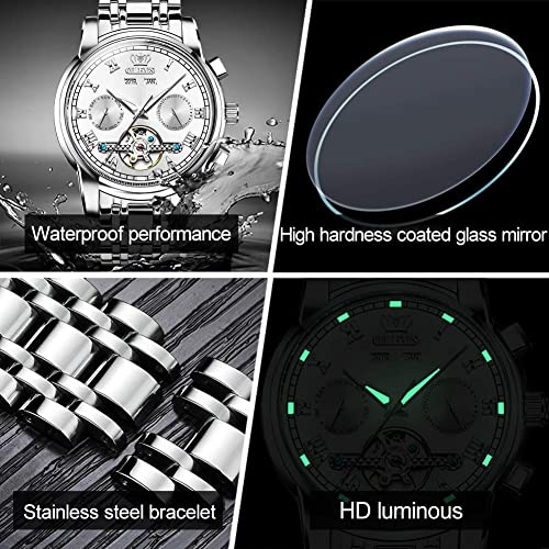 Image of OLEVS Automatic Mens Watch Self Winding Stainless Steel Gold Watch for Men