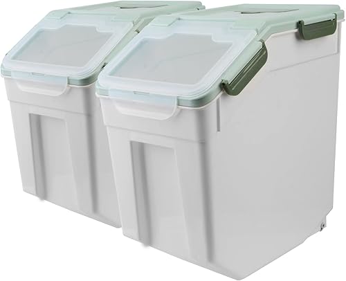 Contenedor hermético de almacenamiento de cereales de grano de arroz de harina de 15 libras con cuchara, taza medidora y asa, 2 unidades (capacidad