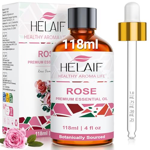 HELAIF Olio Essenziale Rosa 118ML Viso, Corpo, Capelli, Massaggi & Aromaterapia Formula Naturale con Contagocce