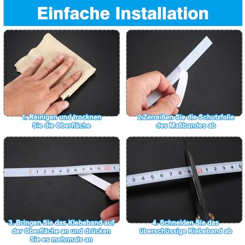 Selbstklebendes Maßband, 4 Stück Maßband zum Aufkleben Selbstklebend Metrisches Maßbands zum Aufkleben für Vermessung Werkbänke (Vorwärts, Mittelpunkt, Rückwärts)