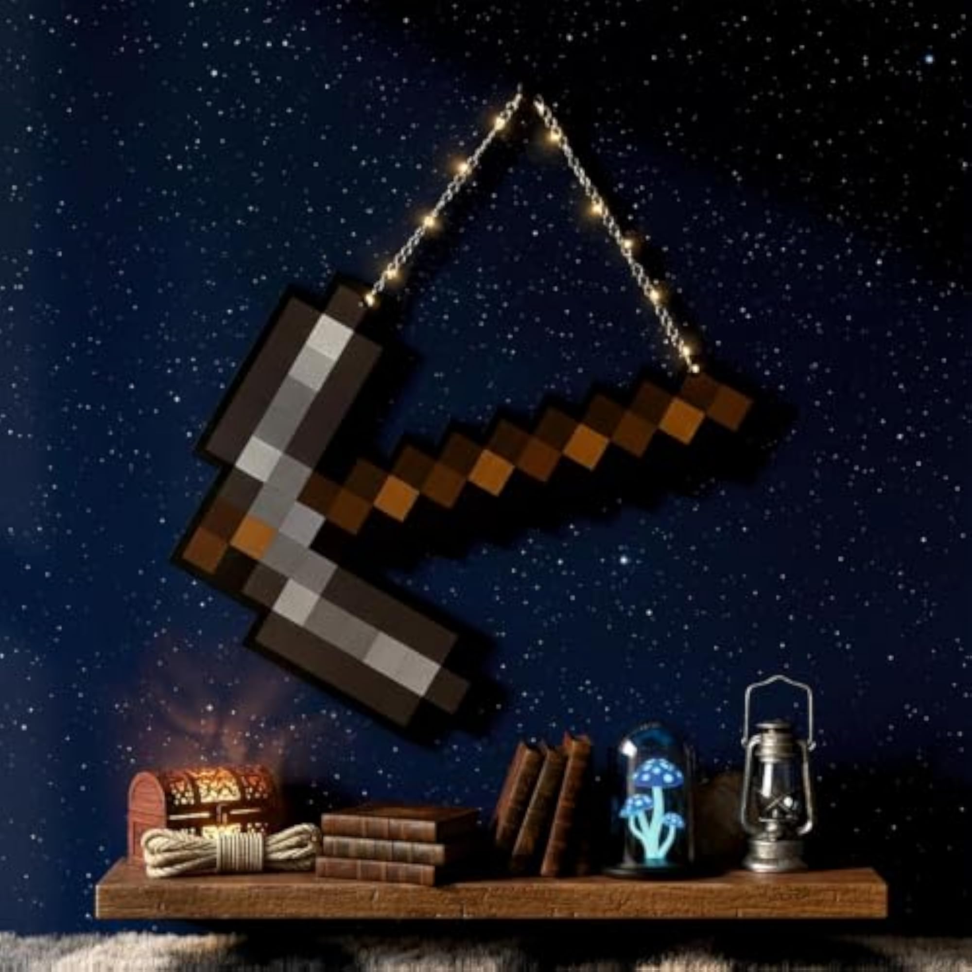 Diamond Pickaxe Style Wooden Wall Hanging