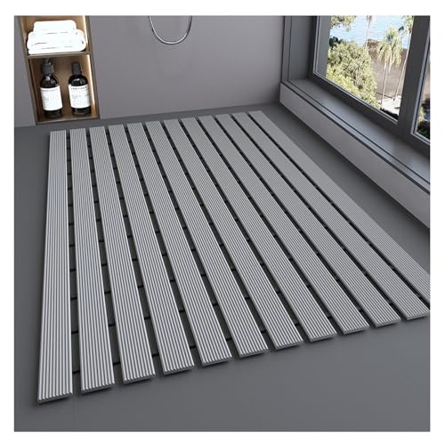 Alfombrilla de ducha extra grande, antideslizante, antimoho, con orificio de drenaje, para suelo de baño y ducha, lavable, 61 x 90 cm, color gris