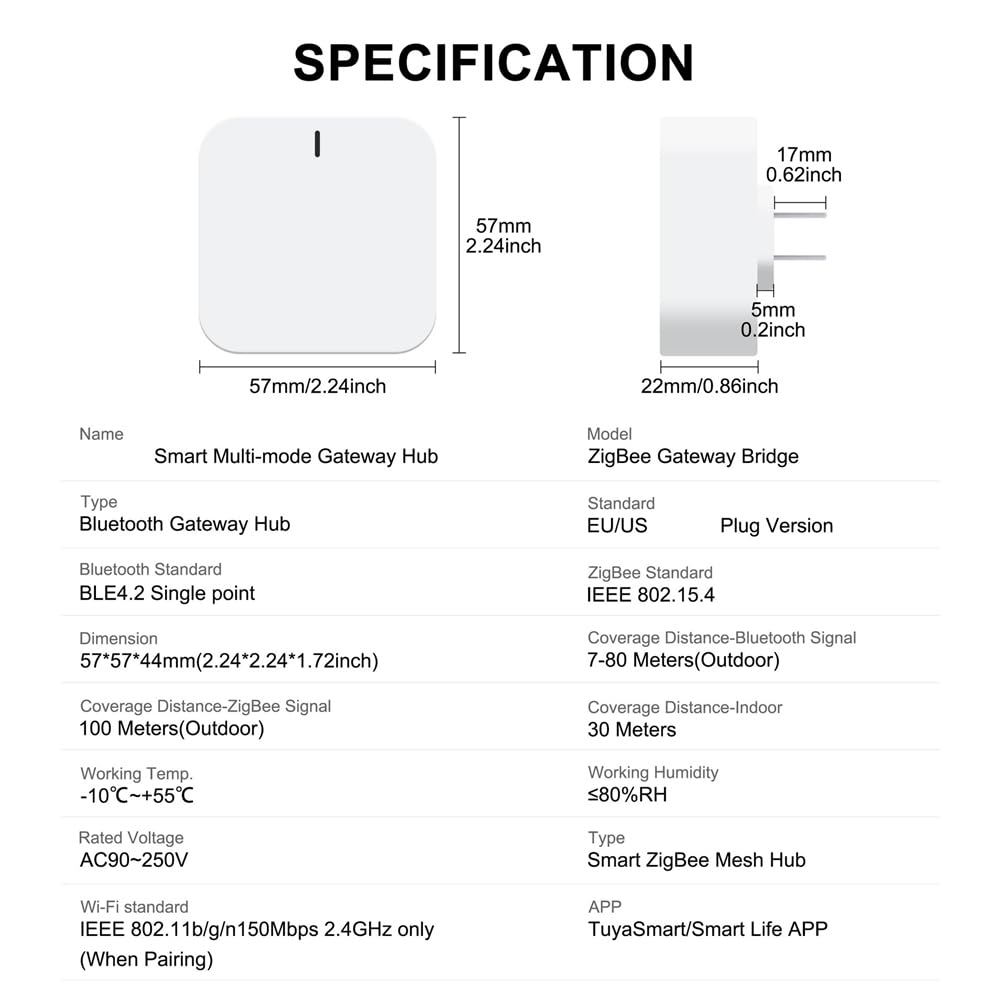 Gateway Hub Plug-in Typ ZigBee/Bluetooth Multi-Mode Gateway Bridge für Home Automation. Kompatibel mit EU-Stecker