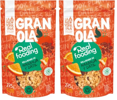 LA NEWYORKINA Granola Real Fooding | Deliciosa Granola Horneada con Aceite de Oliva Virgen Extra y Pasta de Dátil | Avena, Almendras y Ralladura de naranja (1 unidad) (Paquete de 2)