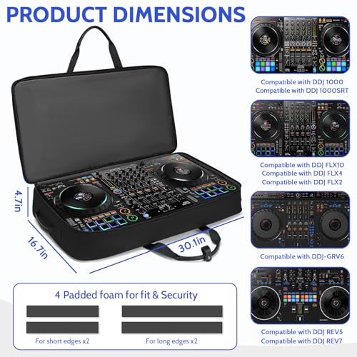Image of BOSSTIN DJ Controller Case with Wheels Compatible with DDJ FLX10 /1000 /FLX6 /REV7 /REV5, Rolling DJ Case for Equipment, Padded Large DJ Backpack with Multi-Pocket for Laptop, Accessories (Blue)