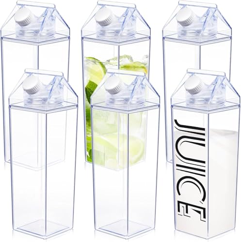 Image of 1000ML Milk Carton Water Bottle, Clear Plastic Milk Box Portable Leakproof Square Juice Bottle for Outdoor Sports Travel Camping (6 Pcs)