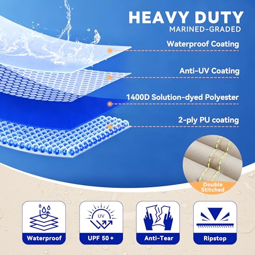Image of Heavy Duty Pontoon Boat Cover with 1400D Marine Grade Fabric 21'-24'