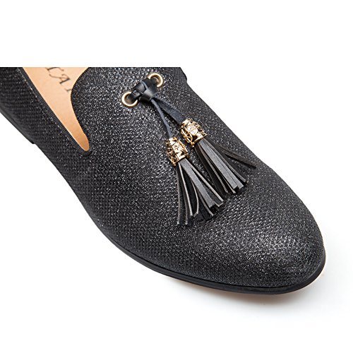 Men's Vintage Velvet Embroidery Noble Loafer Shoes Slip-On Loafer Smoking Slipper Tassel Loafer, Black/06, 10 Us #TOP6