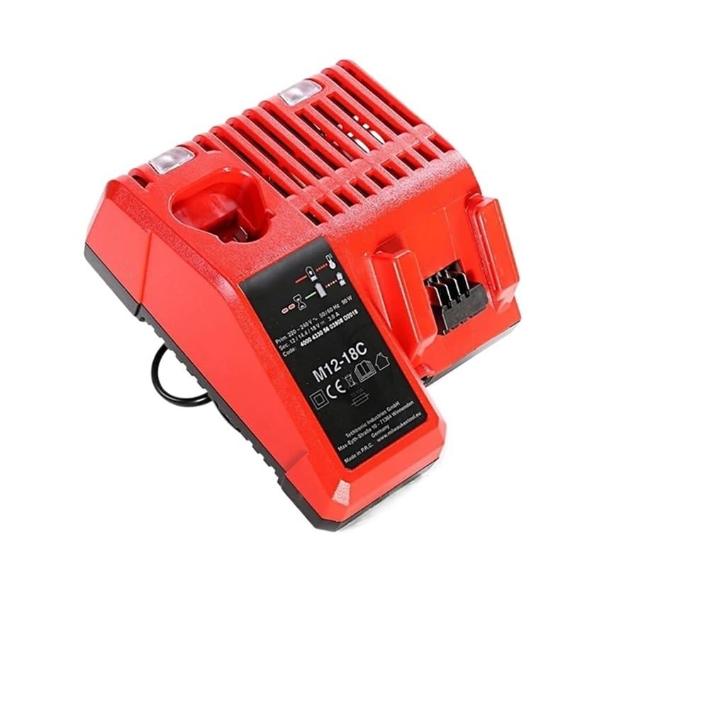 M12-18C Caricabatteria agli ioni di litio compatibile for Milwaukee 12 V 14.4 V 18 V C1418C 48-11-1815/1828/1840 M18 M14 M12 Batteria al litio(UK Plug)