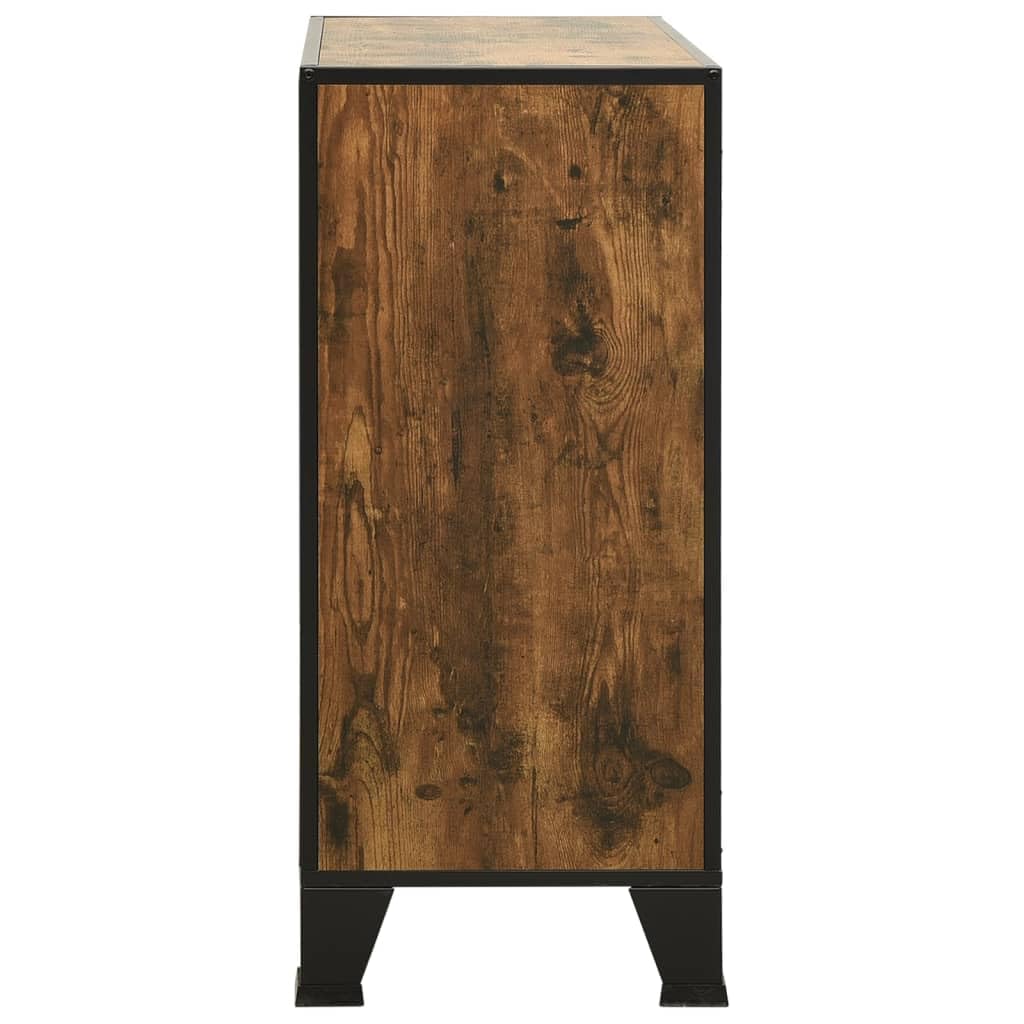 Armadietto rustico marrone 72 x 36 x 82 cm, metallo e MDF, design industriale con ante in rete, stabile armadio per soggiorno, camera da letto