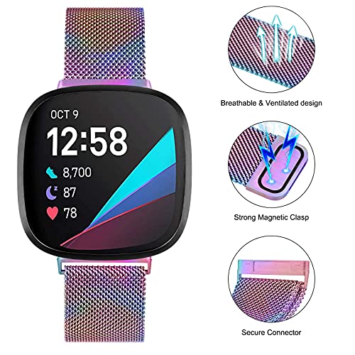 Image of Amzpas Bands Compatible with Fitbit Versa 3 Fitbit Sense, Breathable Stainless Steel Loop Mesh Magnetic Adjustable Wristband for Fitbit Versa 3 / Sense for Women and Men