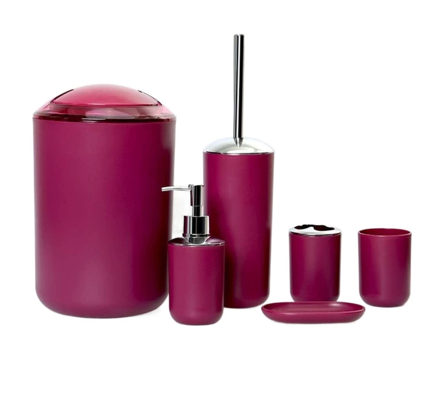 Badezimmer Set Badezimmerzubehör-Set Badezimmer-Zubehör-Set Modernes Design 6-teiliges Badezimmer-Zubehör-Set Toilettenbürste Abfalleimer Seifenschale Badzubehör Set Bad-Accessoires-Set (Color : Wine