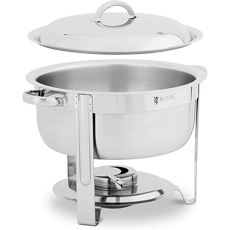 Chauffe-plat Rond Royal Catering 4,5 L - Accents Dorés, Réchaud à Bougie, Pour Buffet Et Restauration