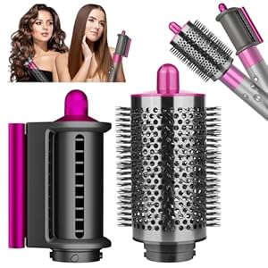 AFDD Large Round Volumizing Brush and Anti-Flyaway Nozzle for Dyson Airwrap Styler, Large Round Brush Attachment& Hair Smoothing Drying Nozzle Compatible with Airwrap HS01/HS05(Rose)