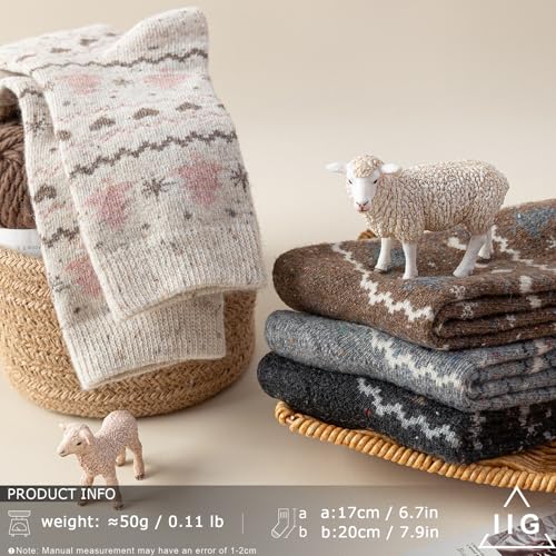 Image of IIG Cute Warm Wool Socks for Women Super Cozy Thick Crew Winter Socks Gifts, 5 Pairs