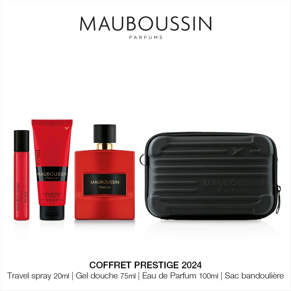 Mauboussin - Coffret Prestige Pour Lui In Red : Eau de Parfum 100ml, Gel Douche 75ml, Travel Spray 20ml & Sac Bandoulière