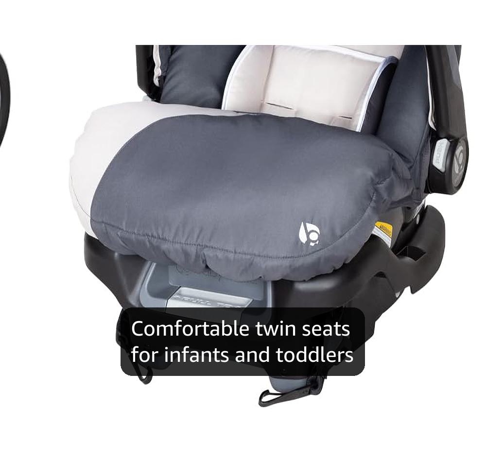 Baby Trend Infant and Toddler Double Stroller & 2 Car Seat Combo, 3 Pc Set, Magnolia - Portable and Lightweight Stroller Duo and Car Seat Travel System Tandem