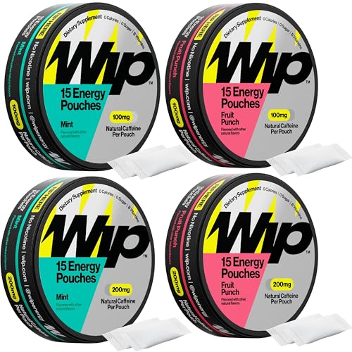 Image of Wip Energy Pouches | 100mg & 200mg Natural Caffeine | Vitamins and Minerals | 4 Pack Variety: Mint and Fruit Punch