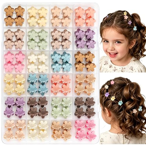 96pcs Mini Flower Hair Clips for Kids Cute Mini Claw Clips Hair Pins Colorful Small Hair Accessories for Girls Women Teens Kids Toddlers Children in Organizer Box