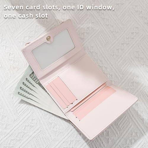 Small Wallets Woman, Cute Tri-fold Ladies Coquette Wallet for Women, Pink Bow Credit Card Coin Holder Purse with ID Window for Cash Key Change (Pink)4