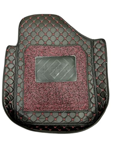 Image of Auto Fusion Premium 7d Car Mats Universal for All Cars | Luxury Double Stitched 7 Layer Protection Car Floor Tray Mats | 100% Waterproof and Washable (Black with Red Stitching, Universal)