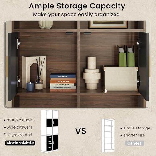 Image of ModernMate 74.6 inch Tall Bookcase with 3 Drawers & Doors, Open Cubes