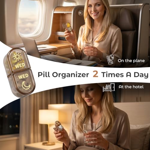 Image of Weekly AM PM Detachable Pill Organizer 2 Times a Day, Wear Resistant Large Print Medicine Pill Organizer for Arthritis, Seniors & Caregiver, Purse Travel Use - Brown