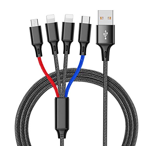 eLUUGIE 2 Packs 6ft 4 in 1 Charging Cord Multi Charger Cable Braided with IP Plug x2/Type C/Micro USB Compatible with All Phones/Galaxy Note 20 Ultra/Galaxy S20/One Plus(Colorfull)