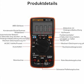 AN8008 True-RMS Digital Multimeter - 6000 Counts AC/DC Voltage Current Tester, Measures Resistance, Diode, Continuity, Large Backlit LCD, Safety Protection for Home & Automotive Use