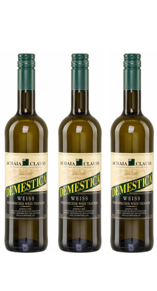 Demestica weiß trocken 3x 0,75l Achaia Clauss | Beliebter Weißwein aus Griechenland | Griechischer Tafelwein | + 20ml Jassas Olivenöl