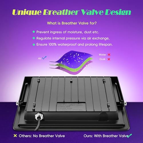 Image of 4 Pack 200W LED Black Lights, Blacklight Flood Lights with Plug & Switch, Waterproof IP66 Outdoor High Power Neon Glow for Parties, Halloween Decorations, Fluorescent Poster, Body Paint